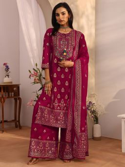 Libas - Georgette Embroidered Kurta With Palazzo & Dupatta
