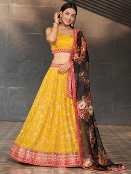 Pink Ethnic - Georgette Embroidered Semi-Stitched Lehenga With Unstitched Blouse & Dupatta