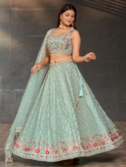 Pink Ethnic - Georgette Embroidered Semi-Stitched Lehenga With Unstitched Blouse & Dupatta