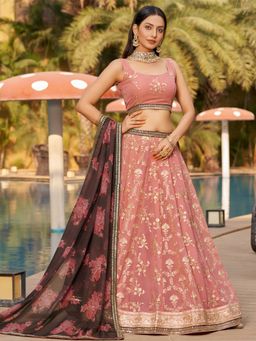 Pink Ethnic - Georgette Embroidered Semi-Stitched Lehenga With Unstitched Blouse & Dupatta