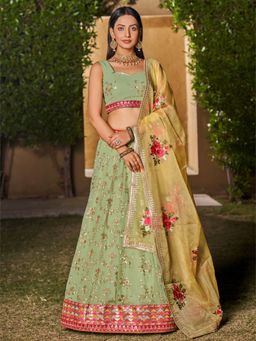 Pink Ethnic - Georgette Embroidered Semi-Stitched Lehenga With Unstitched Blouse & Dupatta