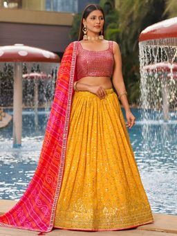 Pink Ethnic - Georgette Embroidered Semi-Stitched Lehenga With Unstitched Blouse & Dupatta