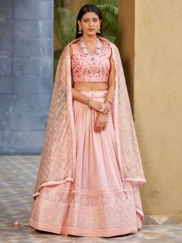 Pink Ethnic - Georgette Embroidered Semi-Stitched Lehenga With Unstitched Blouse & Dupatta