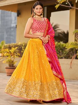 Pink Ethnic - Georgette Embroidered Semi-Stitched Lehenga With Unstitched Blouse & Dupatta