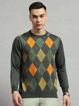 Monte Carlo - Men Green Full Sleeve Round Neck Sweater