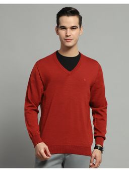 Monte Carlo - Men Maroon Full Sleeve V Neck Sweater