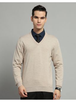 Monte Carlo - Men Beige Full Sleeve V Neck Sweater