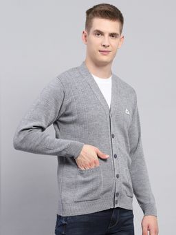 Monte Carlo - Men Grey Full Sleeve V Neck Cardigan
