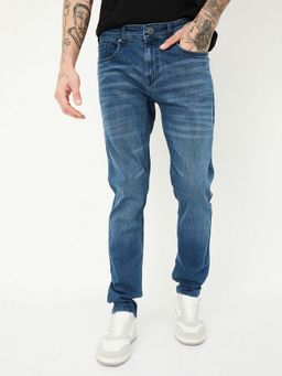 max - Men Cotton Blend Blue Slim Fit Washed Jeans
