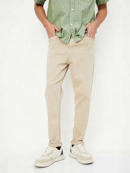 max - Men Beige Carrot Fit Solid Jeans