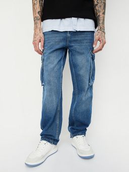 max - Men Loose Fit Cargo Blue Jeans