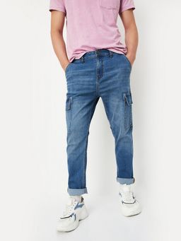 max - Men Cargo Cotton Blend Blue Jeans