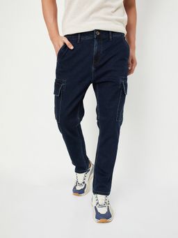 max - Men Cargo Cotton Blend Blue Jeans