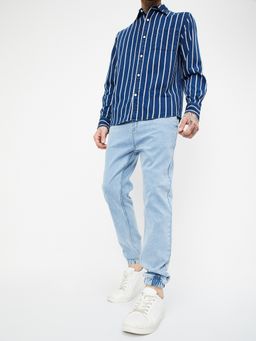 max - Men Blue Washed Straight Fit Jogger Jeans