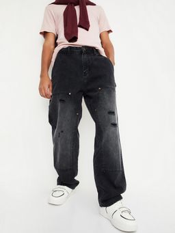 max - Men Black Distressed Loose Fit Carpenter Jeans