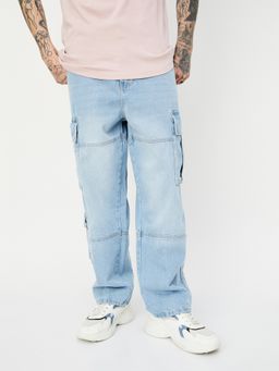 max - Men Loose Fit Cargo Blue Jeans