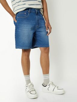 max - Men Blue Washed Denim Pocket Shorts