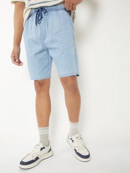 max - Men Blue Drawstring Denim Shorts