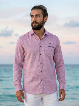 KUONS AVENUE - Men Rose Pink Cotton Slub Casual Shirt