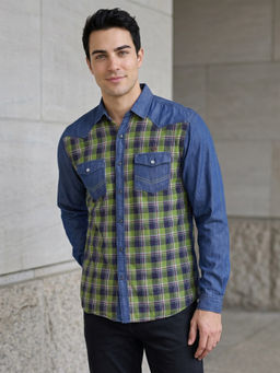 KUONS AVENUE - Men’s Green Denim Casual Shirt