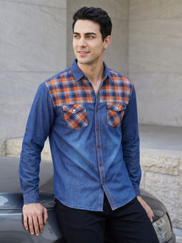 KUONS AVENUE - Orange Checkered Casual Shirt