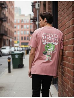 RIGO - Men Round Neck Typography Drop Shoulder Oversized Pink T-Shirt