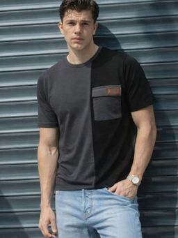 RIGO - Men Colorblock Regular Fit Round Neck Grey T-Shirt