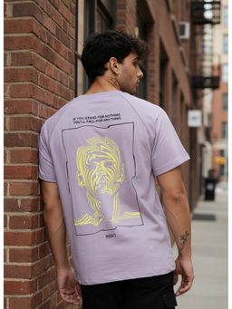 RIGO - Men Printed Purple Drop Shoulder Oversized T-Shirt