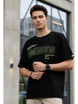 RIGO - Men Printed Black Drop Shoulder Oversized T-Shirt