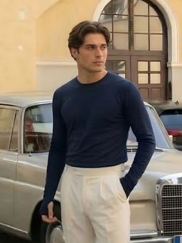 RIGO - Men Solid Navy Blue Round Neck Thumbhole Regular Fit T-Shirt