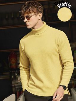 RIGO - Men Solid Turtle Neck Regular Fit Yellow T-Shirt