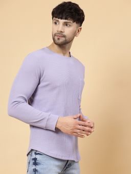RIGO - Men Textured Round Neck Regular Fit Purple T-Shirt