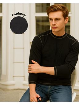 RIGO - Men Textured Round Neck Regular Fit Black T-Shirt