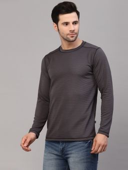 RIGO - Men Textured Round Neck Regular Fit Grey T-Shirt