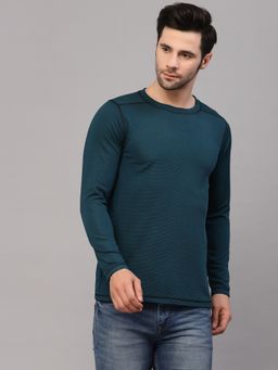 RIGO - Men Textured Round Neck Regular Fit Teal Green T-Shirt