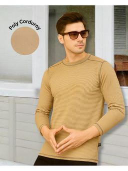 RIGO - Men Textured Round Neck Regular Fit Beige T-Shirt