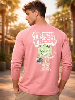 RIGO - Men Typography Printed Pink Round Neck Drop Shoulder Oversized T-Shirt