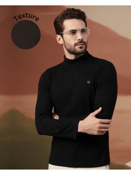 RIGO - Men Textured Turtle Neck Regular Fit Black T-Shirt