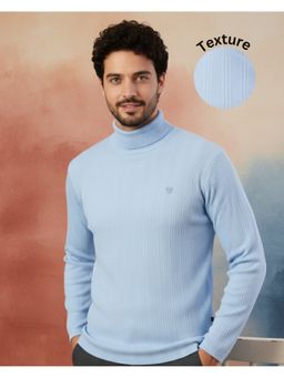 RIGO - Men Textured Turtle Neck Regular Fit Light Blue T-Shirt