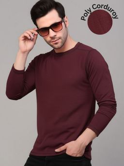 RIGO - Men Textured Round Neck Regular Fit Wine T-Shirt