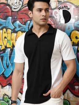 RIGO - Men Colorblock Polo Neck Cotton White T-Shirt