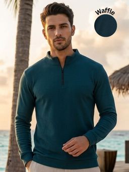 RIGO - Men Teal Full Sleeves Textured Casual T-Shirt