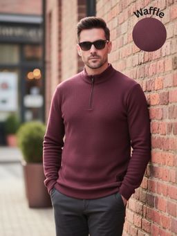 RIGO - Men Wine Full Sleeves Textured Casual T-Shirt