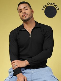 RIGO - Men Black Full Sleeves Textured Casual Polo T-Shirt