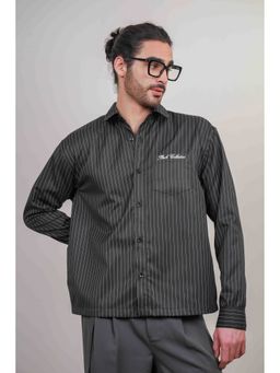 Perch - Black Cotton Stripes Boxy Fit Shirt