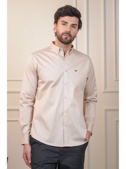 Perch - Cotton Beige Plain Slim Fit Shirt