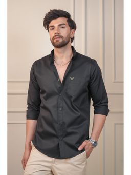 Perch - Black Cotton Plain Slim Fit Shirt