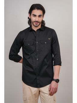 Perch - Cotton Plain Black Slim Fit Shirt