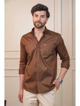 Perch - Cotton Plain Brown Slim Fit Shirt