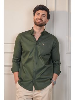 Perch - Cotton Plain Green Slim Fit Shirt